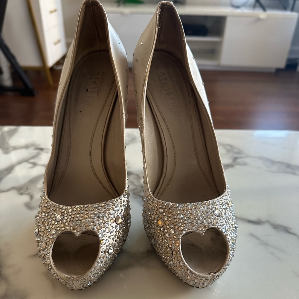 Alexander McQueen peep toe crystallized stilettos